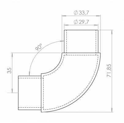Spojka oblúková 90° na trubku ø33.7mm, brus, AISI304