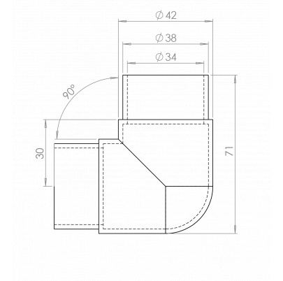 Spojka rohová na trubku ø42.4mm, brúsená AISI316