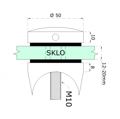 Svorka bodová na sklo 12-20mm, brúsená AISI304