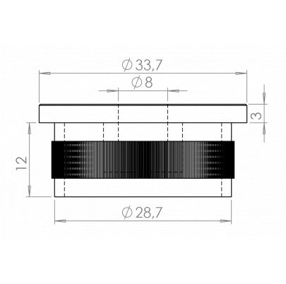 Spodok držiaka madla, M8 na trubku ø33.7mm, AISI304