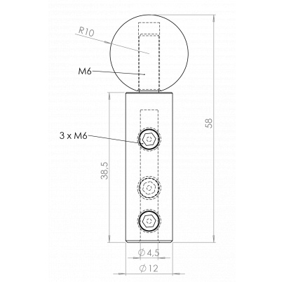 Úchyt pre nerezové lanko ø 4mm (61mm /ø 12/20mm), brúsená nerez K320 /AISI304
