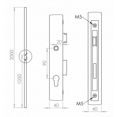 Profil 40x40x2mm H-2000mm so zámkom ZM90/40H, ľavý