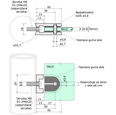 Svorka na trubku ø33.7mm, sklo 6-8.76mm, brúsená AISI304