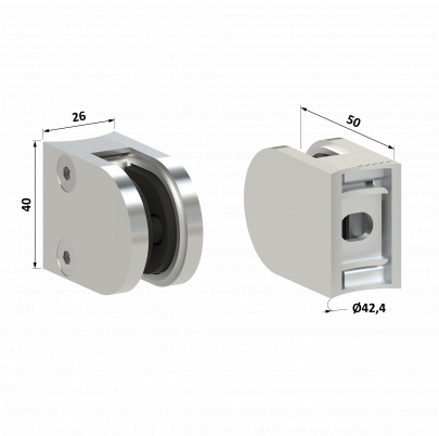 Svorka na trubku ø42.4mm, sklo 6-10.76mm, brúsená AISI316