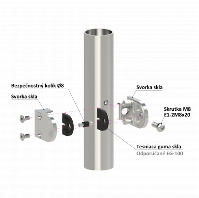 Svorka na trubku ø42.4mm, sklo 6-10.76mm, brúsená AISI316