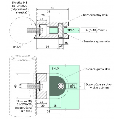 Svorka na trubku ø42.4mm, sklo 6-10.76mm, brúsená AISI316