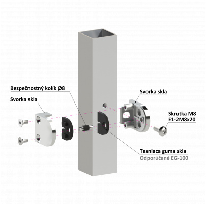 Svorka plochá, sklo 6-10.76mm, brúsená nerez AISI304