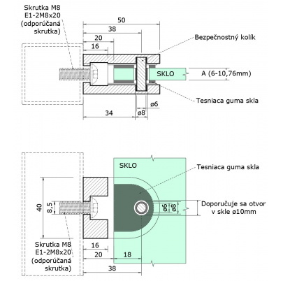 Svorka plochá, sklo 6-10.76mm, brúsená nerez AISI304