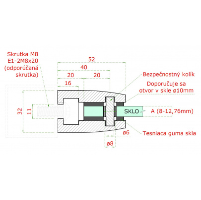 Svorka na jokel 40x40mm, sklo 8-12.76mm, brúsená AISI304