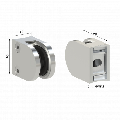 Svorka na trubku ø48.3mm, sklo 6-10.76mm, brúsená AISI304