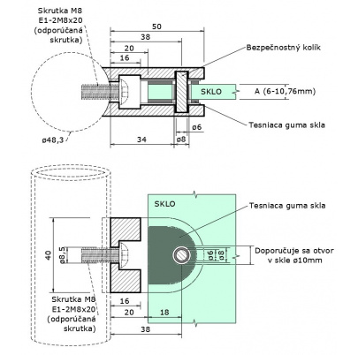 Svorka na trubku ø48.3mm, sklo 6-10.76mm, brúsená AISI304
