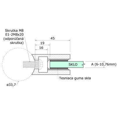 Svorka skla/plechu na trubku ø33.7mm, brúsená nerez AISI304
