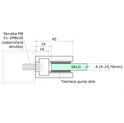Svorka skla/plechu na jokel 40x40mm, brúsená nerez AISI316