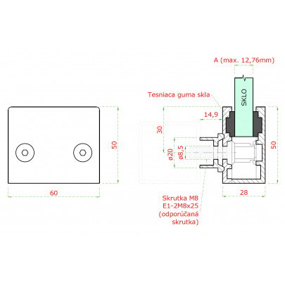 Svorka koncová plochá na jokel, sklo 8-12.76mm, brúsená AISI304