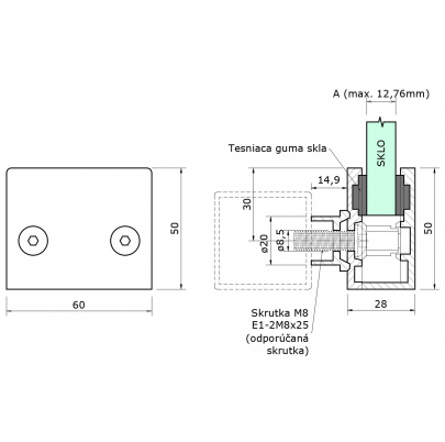 Svorka koncová plochá na jokel, sklo 8-12.76mm, brúsená AISI304
