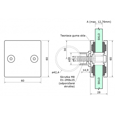 Svorka priama na trubku, sklo 8-12.76mm, brúsená AISI304