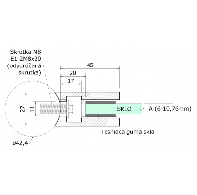 ZAMAK svorka na trubku ø42.4mm, sklo 6-10.76mm, bez úpravy