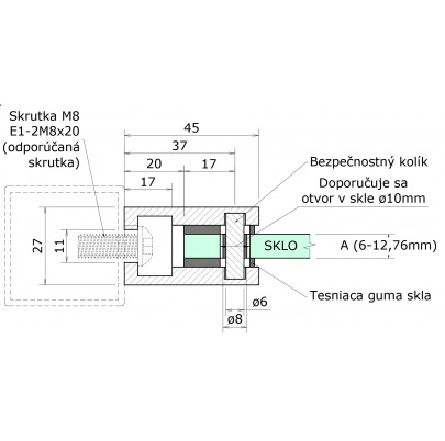 ZAMAK svorka skla plochá pre sklo 6-12.76, zliatina AL/ZN