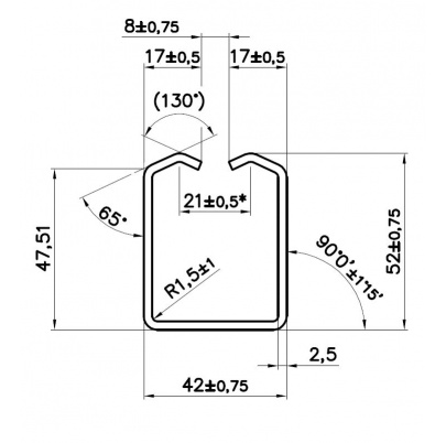 Profil MEDIO 42x51x2.5mm, dĺžka 2m