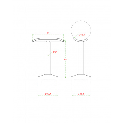 Držiak madla pevný na trubku ø42.4mm, brúsená AISI304