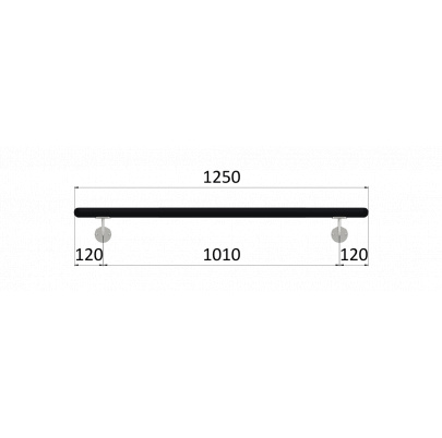 Madlo drevené (1250mm), materiál: buk, brúsený povrch s čiernym náterom RAL 9005, set: 2 ks úchyt, madlo s ukončením