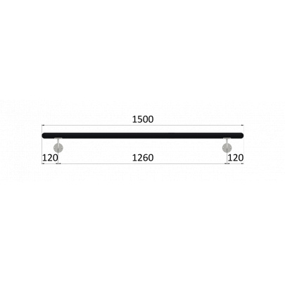 Madlo drevené (1500mm), materiál: buk, brúsený povrch s čiernym náterom RAL 9005, set: 2 ks úchyt, madlo s ukončením