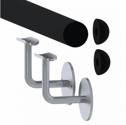 Madlo drevené (1500mm), materiál: buk, brúsený povrch s čiernym náterom RAL 9005, set: 2 ks úchyt, madlo s ukončením