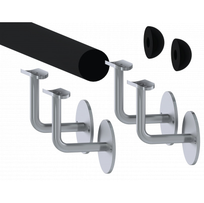 Madlo drevené (2750mm), materiál: buk, brúsený povrch s čiernym náterom RAL 9005, set: 4 ks úchyt, madlo s ukončením