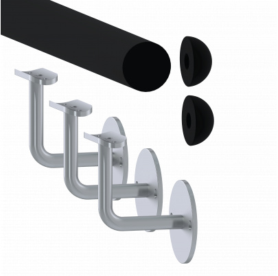 Madlo drevené (2250mm), materiál: buk, brúsený povrch s čiernym náterom RAL 9005, set: 3 ks úchyt, madlo s ukončením