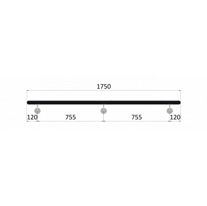 Madlo drevené (1750mm), materiál: buk, brúsený povrch s čiernym náterom RAL 9005, set: 3 ks úchyt, madlo s ukončením