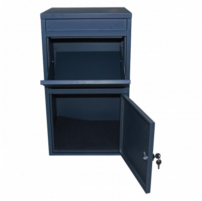 Box na balíky (410x385x720mm) s prepadovou lištou na ochranu balíkov, hrúbka 0.8mm), max. veľkosť balíka: 320x300x180mm, farba: RAL 7016 (antracit)