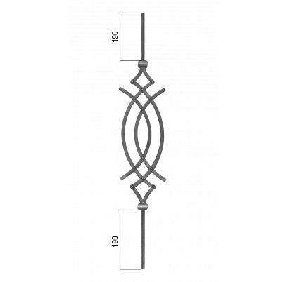 Tyč: 950mm, profil 12x12mm, ornament: 570x165mm nitovaný