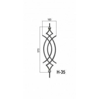 Tyč: 950mm, profil 12x12mm, ornament: 570x165mm nitovaný