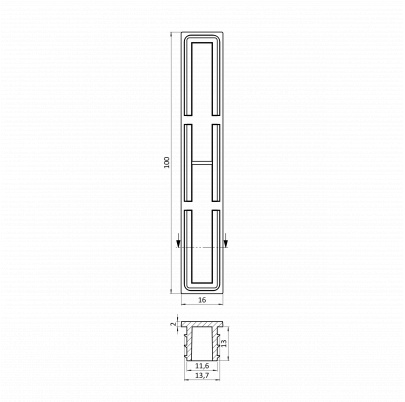 Plastová zátka k hliníkovej lamele AL-J10016-6, rozmer 100mm x 16mm
