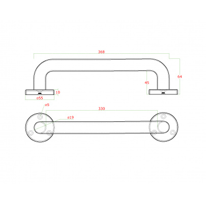 Nerezové madlo 368x64mm, brúsená nerez AISI304