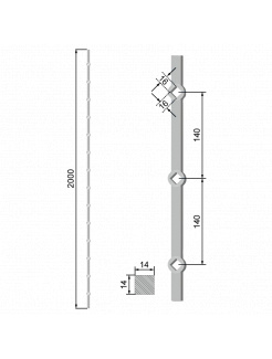 Tyč 2m opieskovaná, profil 14mm, rozteč 140mm, oko 14,5mm