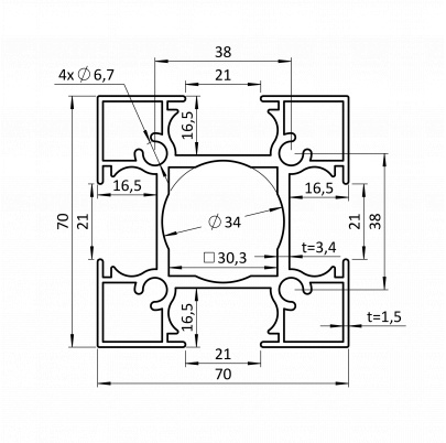 Stĺpový profil 70x70mm, štruktúra RAL7016, L-6000mm