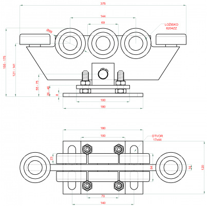 Samonosný systém 80x80x5mm posuvnej brány do 400kg/5.5m, Zn