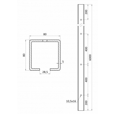 Samonosný systém 80x80x5mm posuvnej brány do 300kg/5m, Zn
