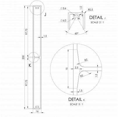 Profil 200x16mm, L-6000mm,práškový lak, štruktúra RAL7016